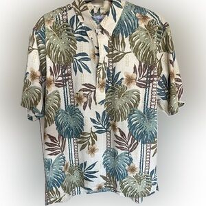 Reyn Spooner Green and Blue Leaf Print Men's Shirt